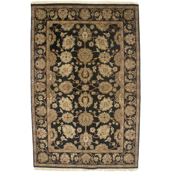 Black Floral Classic 4X6 Indo-Kashan Oriental Rug