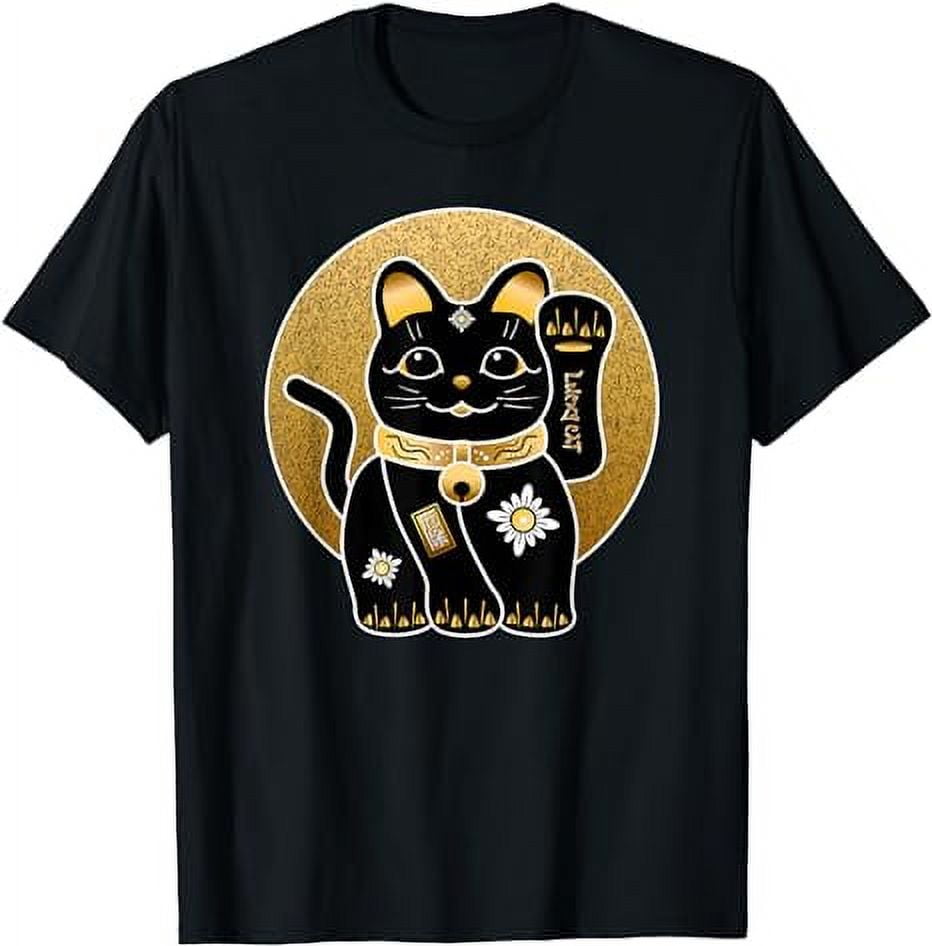 Japanese Lucky Cat Letter Print Casual T-shirt