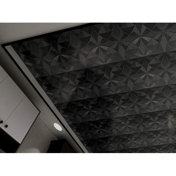 Black Floral Decorative Ceiling Tiles, 12 Pack 2x2 Glue Up Panels for Home, Office and Commercial Interiors