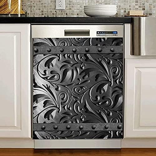 Black Floral Dishwasher Magnet Metal Flower Cover,Engraved Dark Pattern Sticker for Fridge,Refrigerator Magnetic Panel Decals,Home Appliances Cabinet Magnets$$Home Decor, Kitchen, & Other