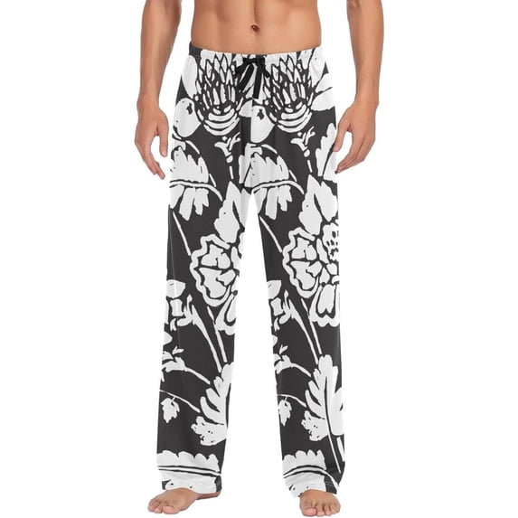 Black Floral Ghost Pajama Pants, Men's Lounge Pants Light with Drawstring and Pockets, Christmas New Year Birthday Father's Day Gifts, XX-Large