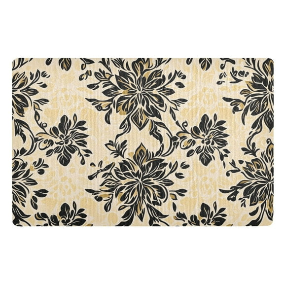 Black Floral Gold Background Floor Door Mat Outdoor Indoor for Home Entrance Welcome Mats 32"x20"
