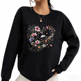 thumbnail image 1 of Black Floral Heart Graphic Sweatshirt Women Romantic Wildflower Print S-3XL Pullover Tops, 1 of 5