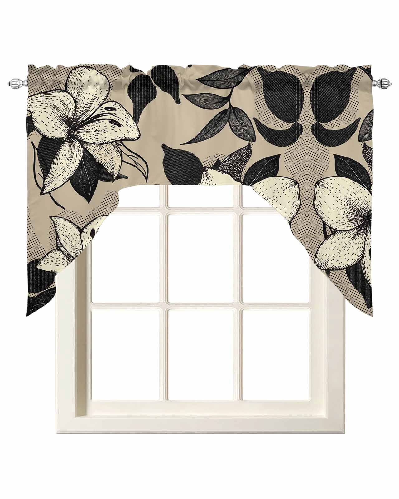 Black Floral Kitchen Swag Valance for Window, Rod Pocket Short Kitchen ...