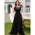 thumbnail image 1 of Black Floral Lace Boat Neck Chiffon Maxi Dress With Ruffle Hem A-Line, 1 of 30
