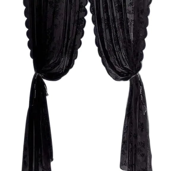 Black Floral Lace Sheer Curtain Panel, Rod Pocket Semi Transparent Floral Window Curtain for Bedroom Living Room Decor