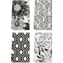 Black Floral Leaves Boho Kitchen Towels Dish Towels, 18x26 Inch Farmhouse Halloween Decoration Hand Towels Set of 4