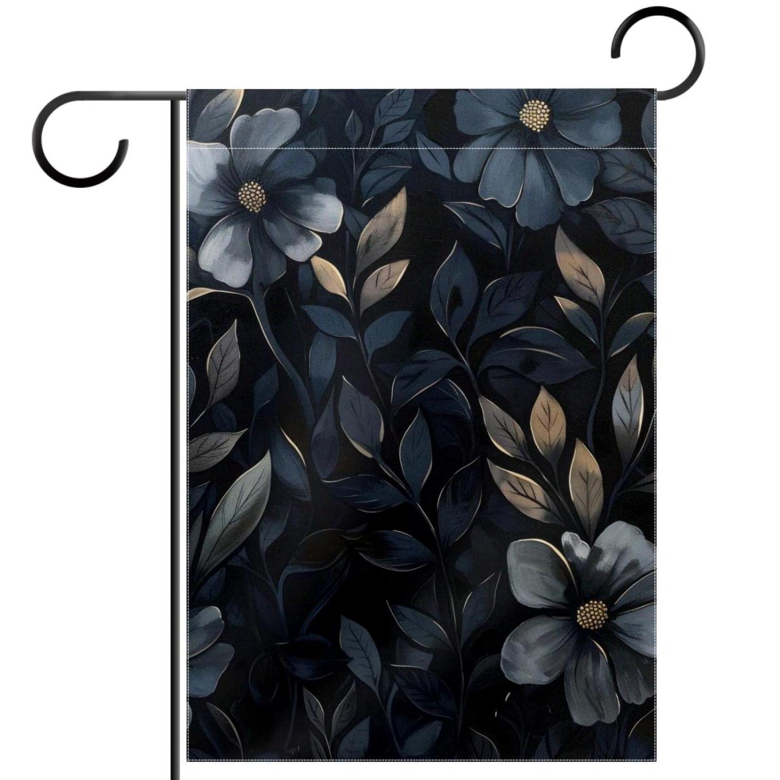 Black Floral Leaves Double Sided Garden Flag Decorative Weather Resistant Yard Flag, Large DIY Vertical Flag for Farmhouse Patio Lawn, 28x40 Inch