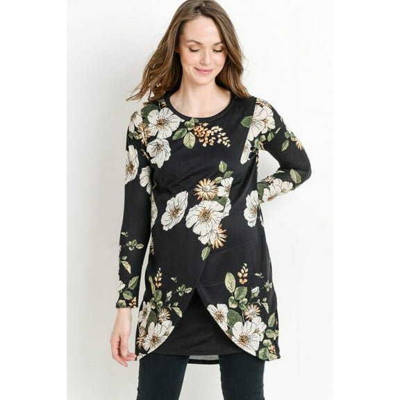 Black Floral Maternity Nursing Knit Tunic