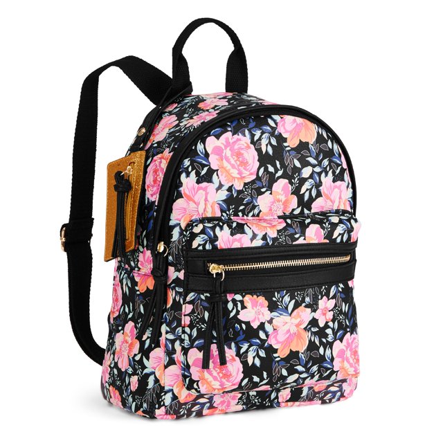 Black Floral Mini Dome Backpack - Walmart.com