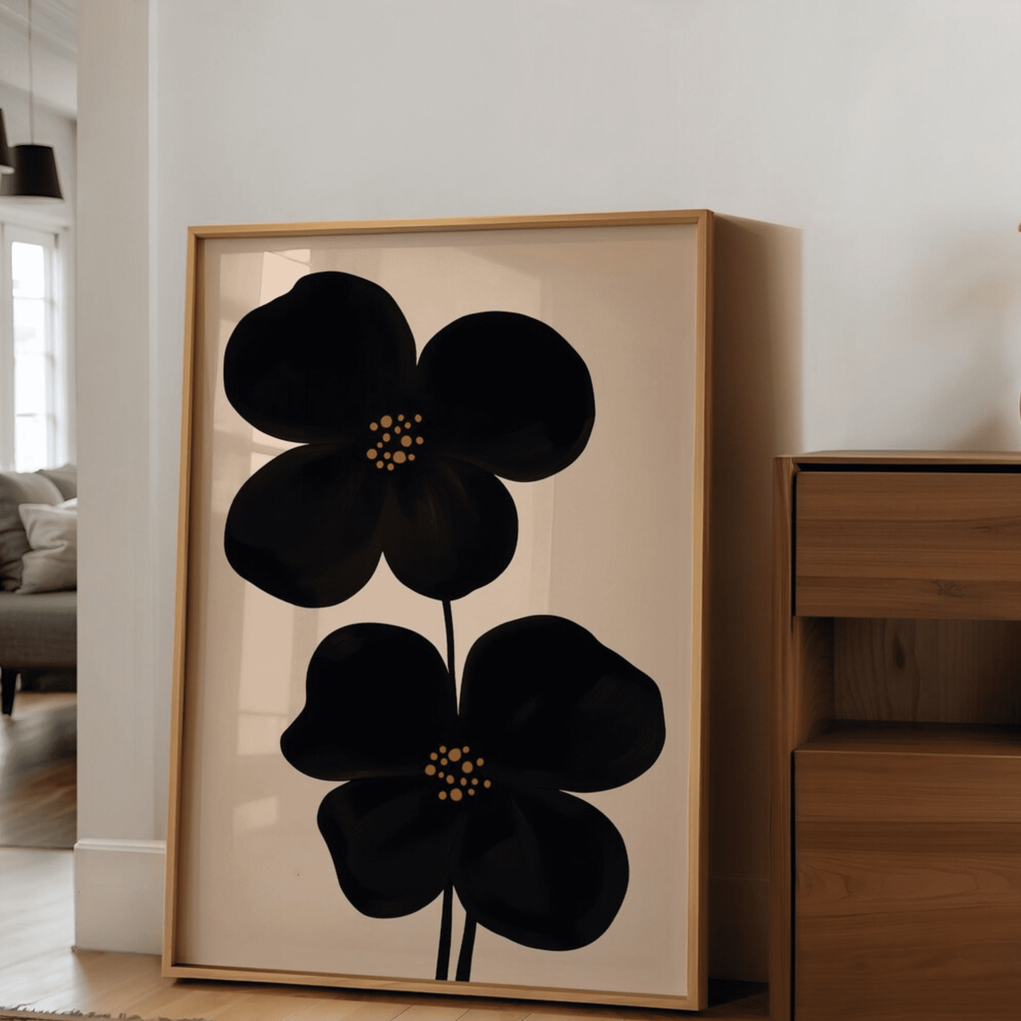 Black Floral Moody Abstract Mid Century Japandi Minimalist Wall Art ... - Minimalist Abstract Decor