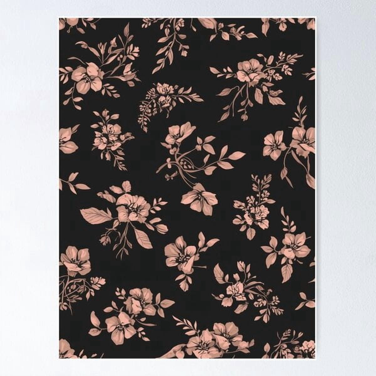 Black Floral Pattern Vintage Beige Flowers Elegant Dark Aesthetic