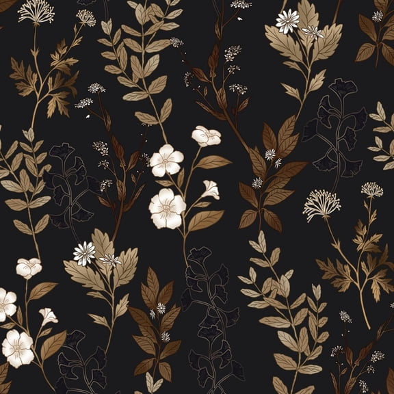 Black Floral Peel and Stick Wallpaper 17.4" x 197" Vintage Dark Gold Leaf Contact Paper Waterproof Self-Adhesive Vinyl Wall Covering for Bedroom Bathroom Countertop Cabinets, Boho Wall Decor