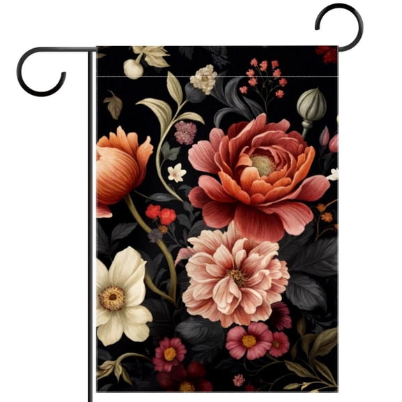 Black Floral Penoy Flowers Decorative Garden Flag for All Seasons, 12 x 18 Inch Small Vertical Double Sided Outside Decoration for Yard Farmhouse
