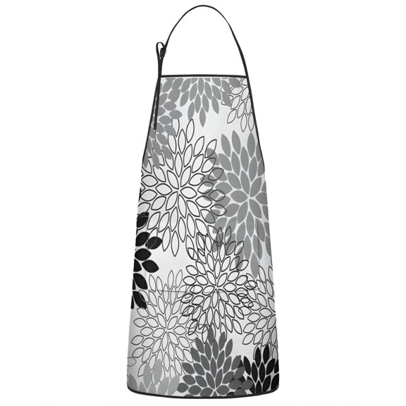 Black Floral and Petal Pattern Apron-Garden Aprons for Women with Pockets-Cotton Linen Waterproof Kitchen Cooking Gardening Aprons Adjustable for Kitchen,Cooking,BBQ and Salon 33x27 Inch