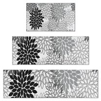 Black Floral and Petal Pattern Kitchen Rugs Sets Of 3,Kitchen Runner Rugs Non Skid Washable,Decorative Kitchen Floor Mats for Kitchen,Sink,Laundry,17"x30"  17"x47"   17"x59"