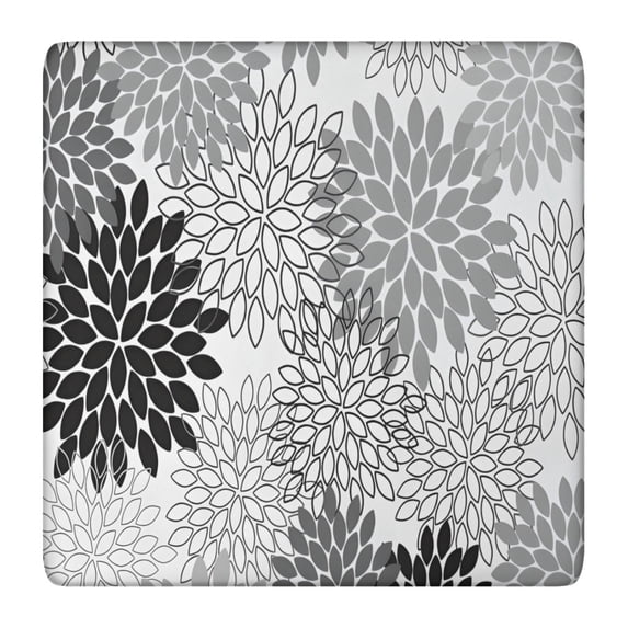 Black Floral and Petal Pattern Square Fitted Tablecloth with Elastic Edge,Square Table Cover,Washable Elastic Table Cover for Home Kitchen Party Decor 36"x36"