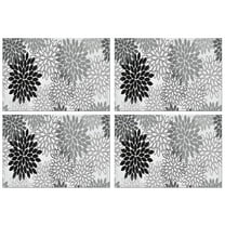 Black Floral and Petal Pattern Summer Placemats Table Placemats Set Of 4-Linen Kitchen Washable Placemats Table Mats 11.8"x17.7"Non-Slip Heat Resistant