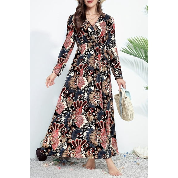 I AM A FASHION JUNKY Black Floral Print V Neck Wrap High Waist Maxi Dress