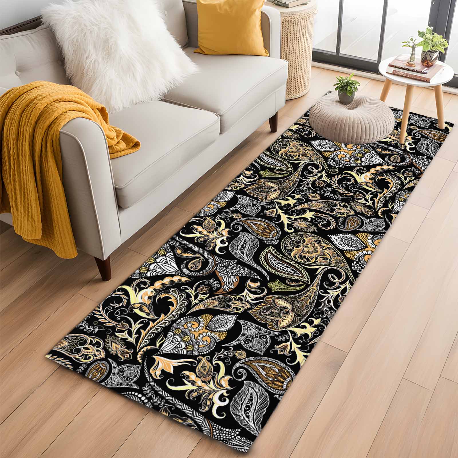 Long Rug Graphics Black Floral Runner Rug 2x6 FT,Non Slip Hallway Rugs,Boho Botanical ...