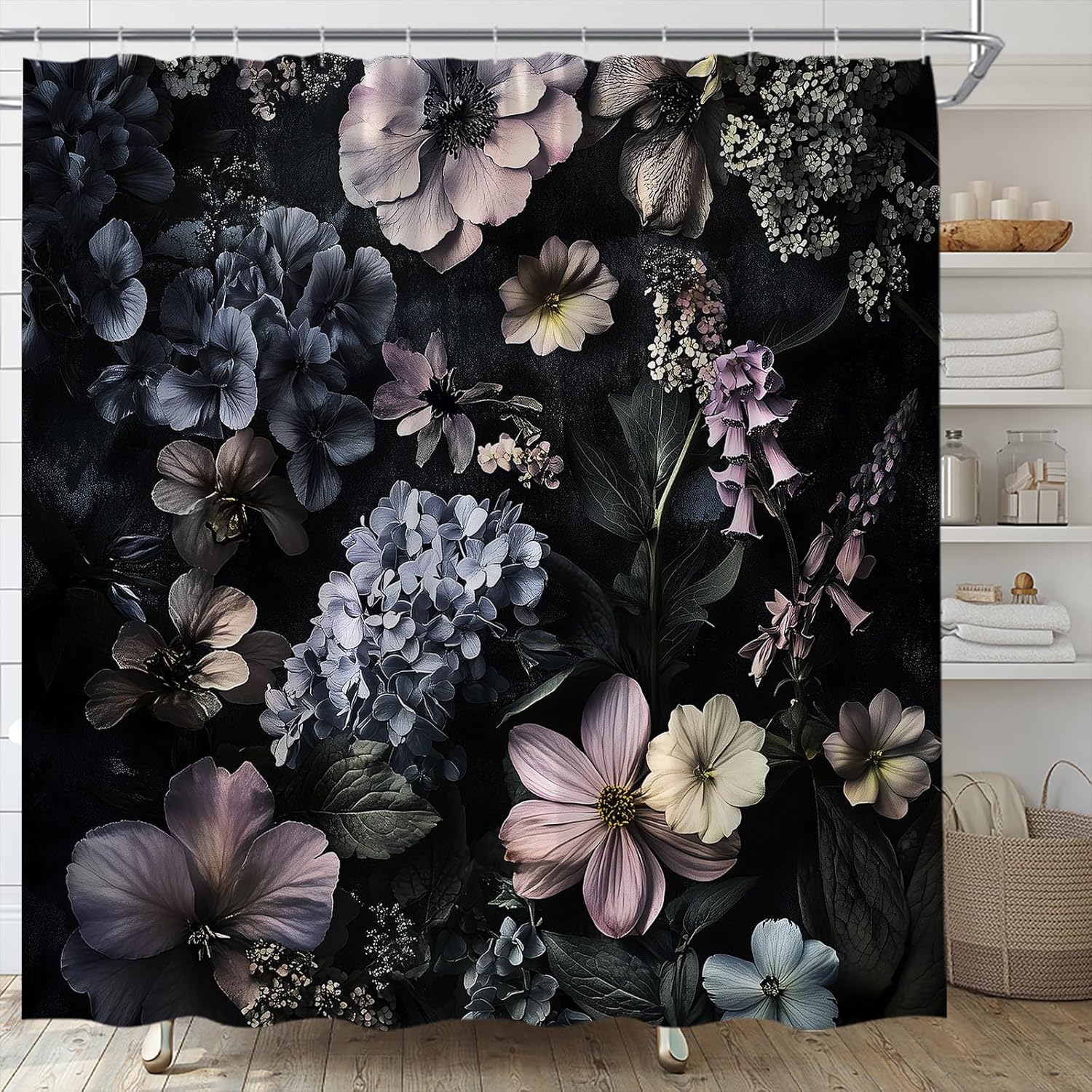 Black Floral Shower Curtain