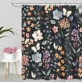 thumbnail image 1 of Black Floral Shower Curtain, Botanical Wildflower Dark Fabric Shower Curtain Set with Hooks, Flower Leaf Bath Curtain Boho Vintage Rustic Shower Curtains Moody Maximalist Bathroom Decor,, 1 of 7