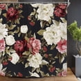 thumbnail image 1 of Black Floral Shower Curtain Flowers Rose Girl Watercolor Rustic Retro Leaves Blossom Peony Woman Waterproof Fabric Bathroom Home Decor Set 12 Pack Plastic Hooks 72Wx72H Inch WW-KRGG, 1 of 6
