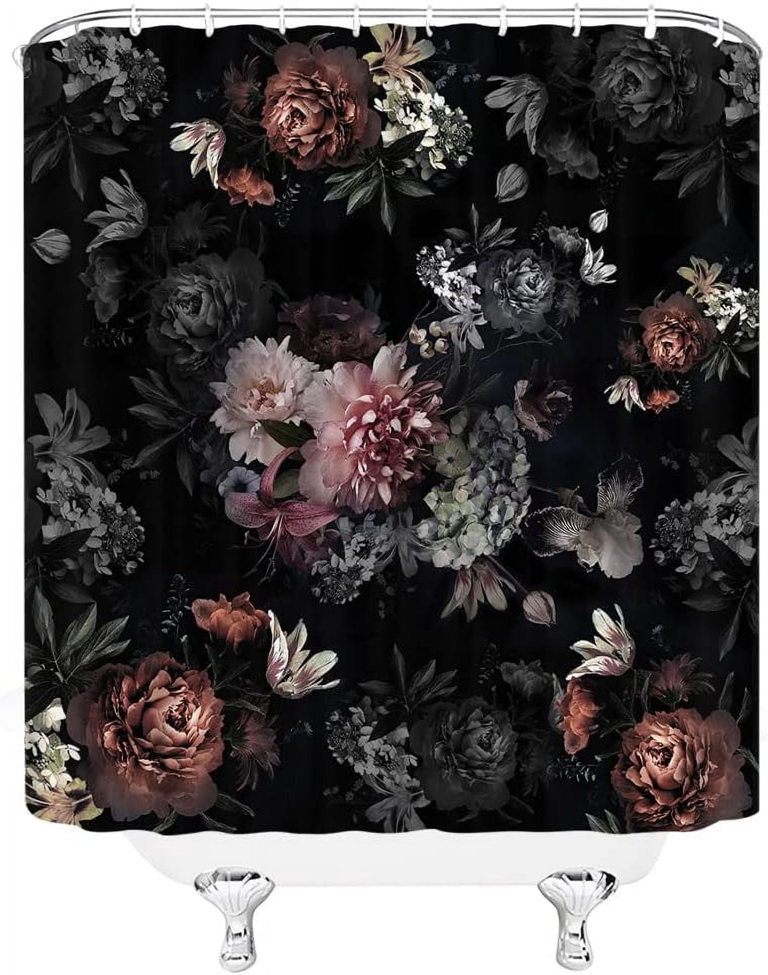 Black Floral Shower Curtain