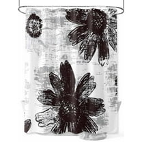 Black Floral Shower Curtain, Vintage Flowers Waterproof Shower Curtain Set with 12 Hooks Lightweight Washable Fabric Shower Curtains for Bathroom 36x72 Inches
