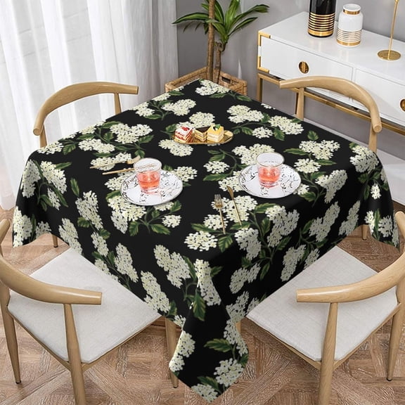 Black Floral Square Tablecloth 54x54 Inch Green Hydrangea Flower Table Cloth Spring Summer Holiday Table Covers Polyester Indoor Outdoor Farmhouse Tablecloths for Kitchen Dining Party