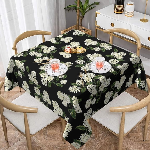 Black Floral Square Tablecloth 54x54 Inch Green Hydrangea Flower Table Cloth Spring Summer Holiday Table Covers Polyester Indoor Outdoor Farmhouse Tablecloths for Kitchen Dining Party