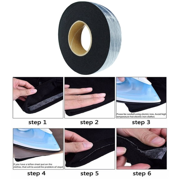 Black Floral Tape for Bouquet Stem Wrap Floral Arranging Craft Projects Corsages, Wedding Bouquet, Fabric Fusing Hemming Tape, Adhesive Fabric Tape No Sew for Pants Clothes Dresses Curtains