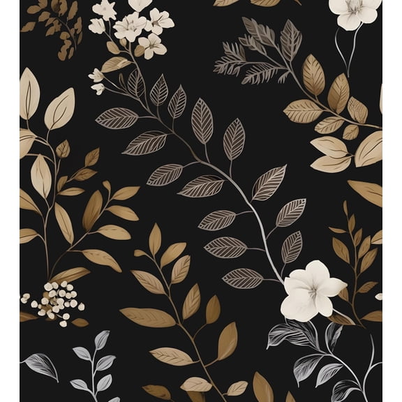 Black Floral Wallpaper Peel and   Leaf Contact Paper  Self  Removable Modern Boho Wall Paper for  Cabinets Kitchen Locker Drawer 17.5"X118"