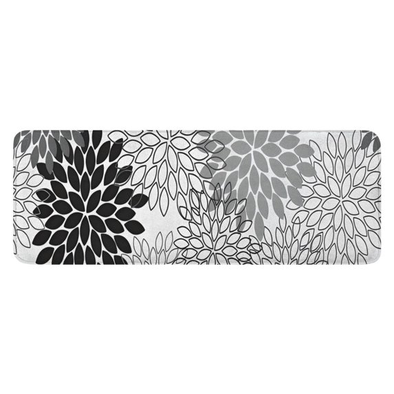 Black Floral and Petal Pattern Kitchen Rug Mat,Kitchen Runner Rugs Non Skid Washable,Decorative Kitchen Floor Mats for Kitchen,Sink,Laundry,17"x47.2"