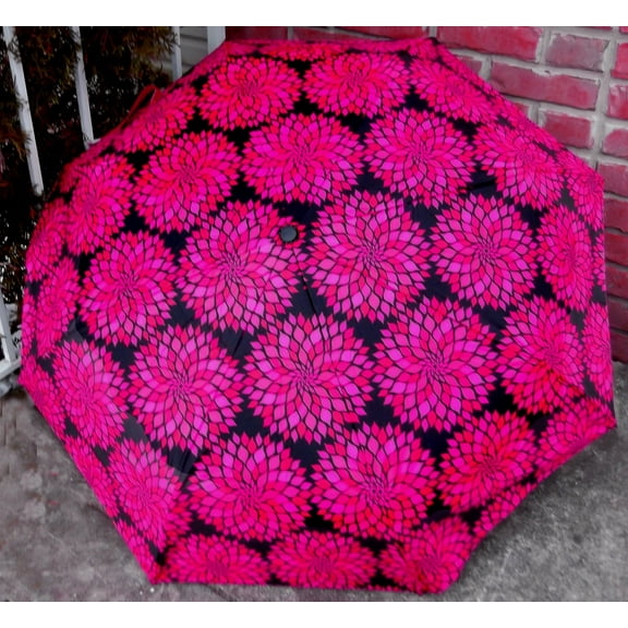 Black Flower Bloom Compact Umbrella- Auto Open/close