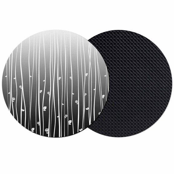 Black Flower Coasters Set of 2, Geometric Stripes Gradient Simple Branch Absorbent Coasters for Drinks, Coaster for Bar Office Dining Coffee Table Accessories Decor, Non Slip Round Desk Coaster