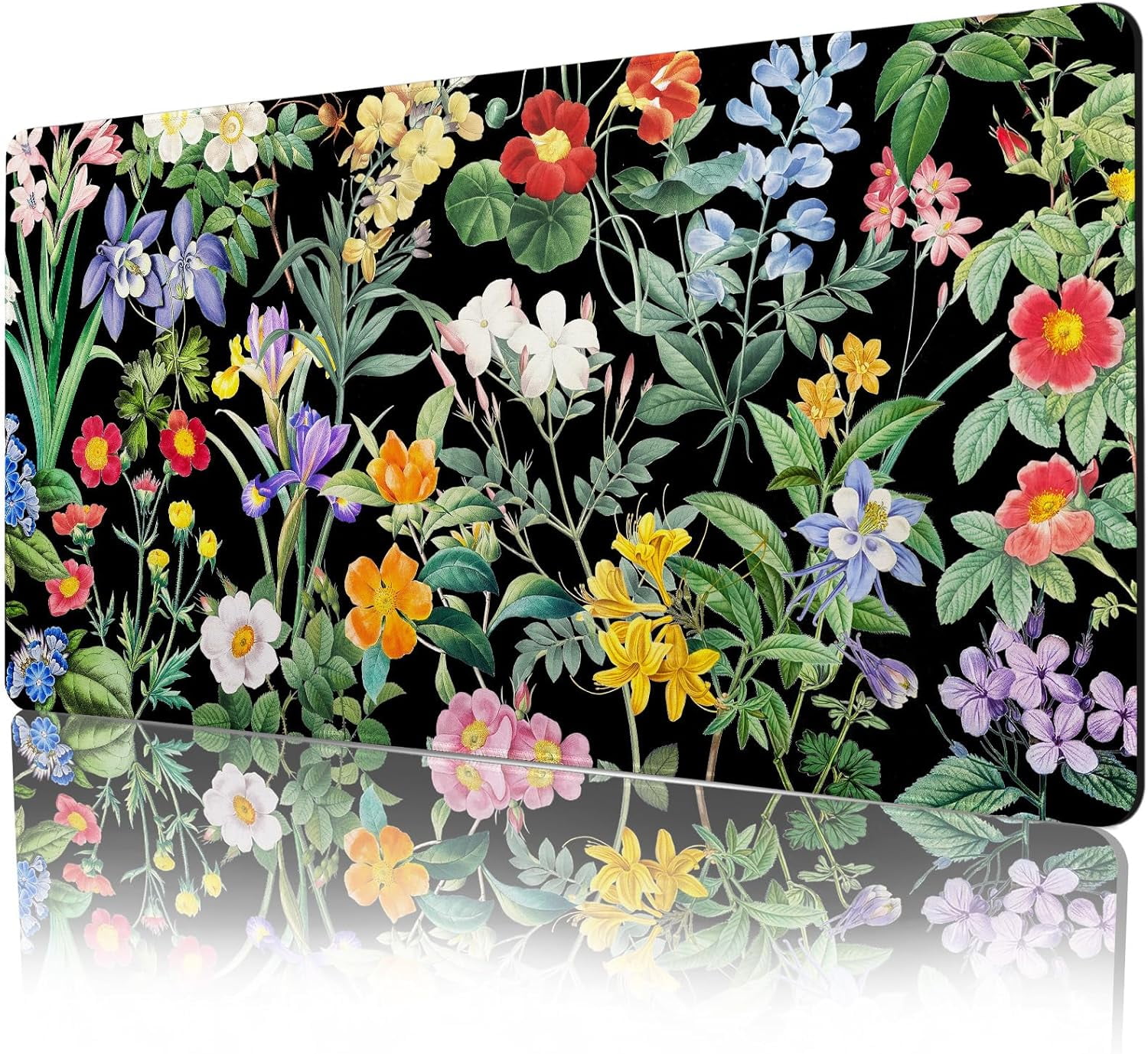 Black Flower Desk Mat Floral Plants Mouse Pad, Wildflowers Large Gaming Mousepad Desk Pad, XXL Keyboard MouseMat Full Desktop Mat Women Office Accessories 31.5"x15.7"