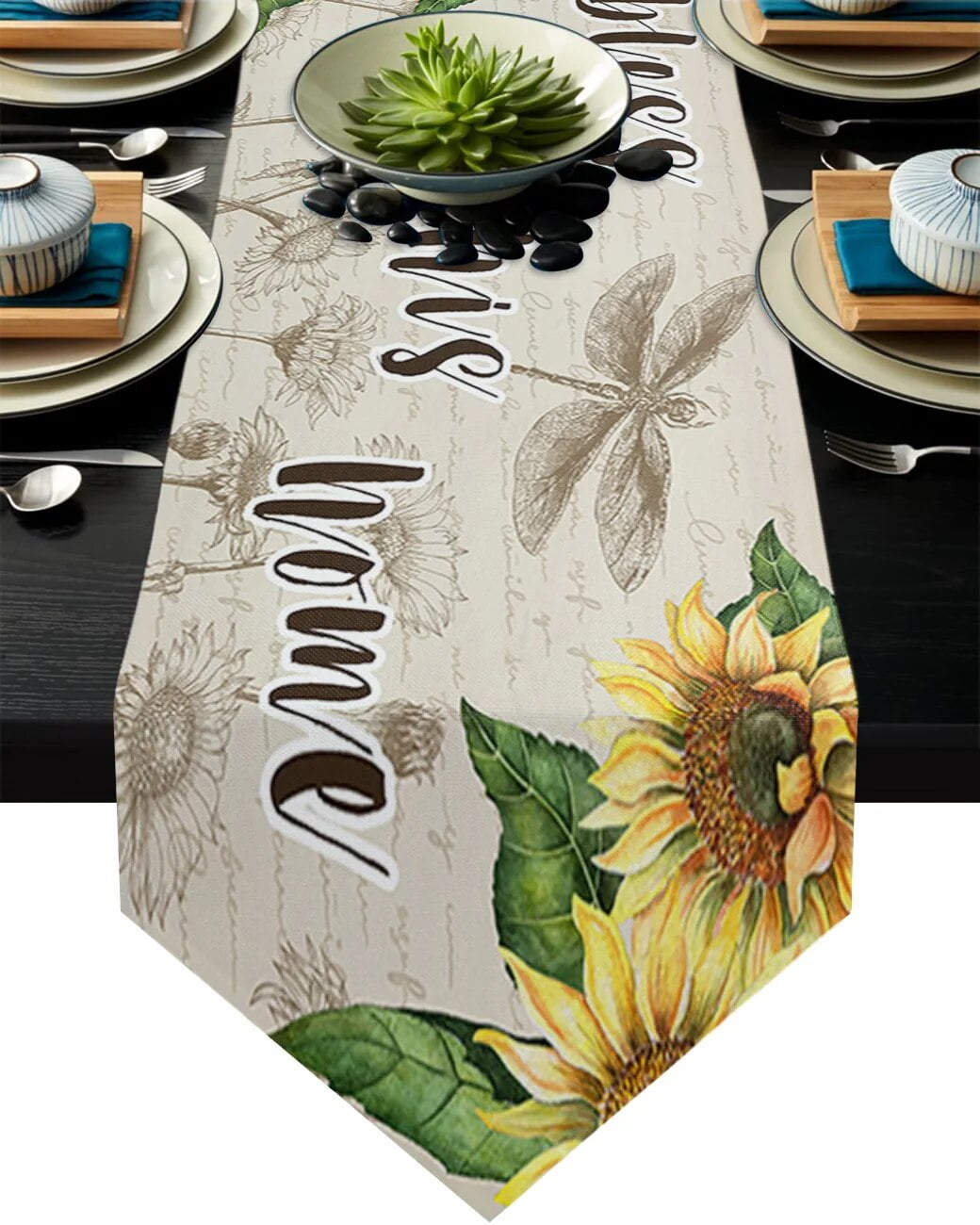 Black Flower Grass Dragonfly Table Runner For Wedding Hotel Party Table Runners Modern Cake