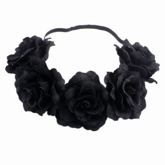 Black Flower Headband Wreath Flower Crown Gothic Rose Head Bands Day Of The Dead Wedding Festivals Photo Props Party Halloween Flower Headpiece Hair Accessories for Women and Girls