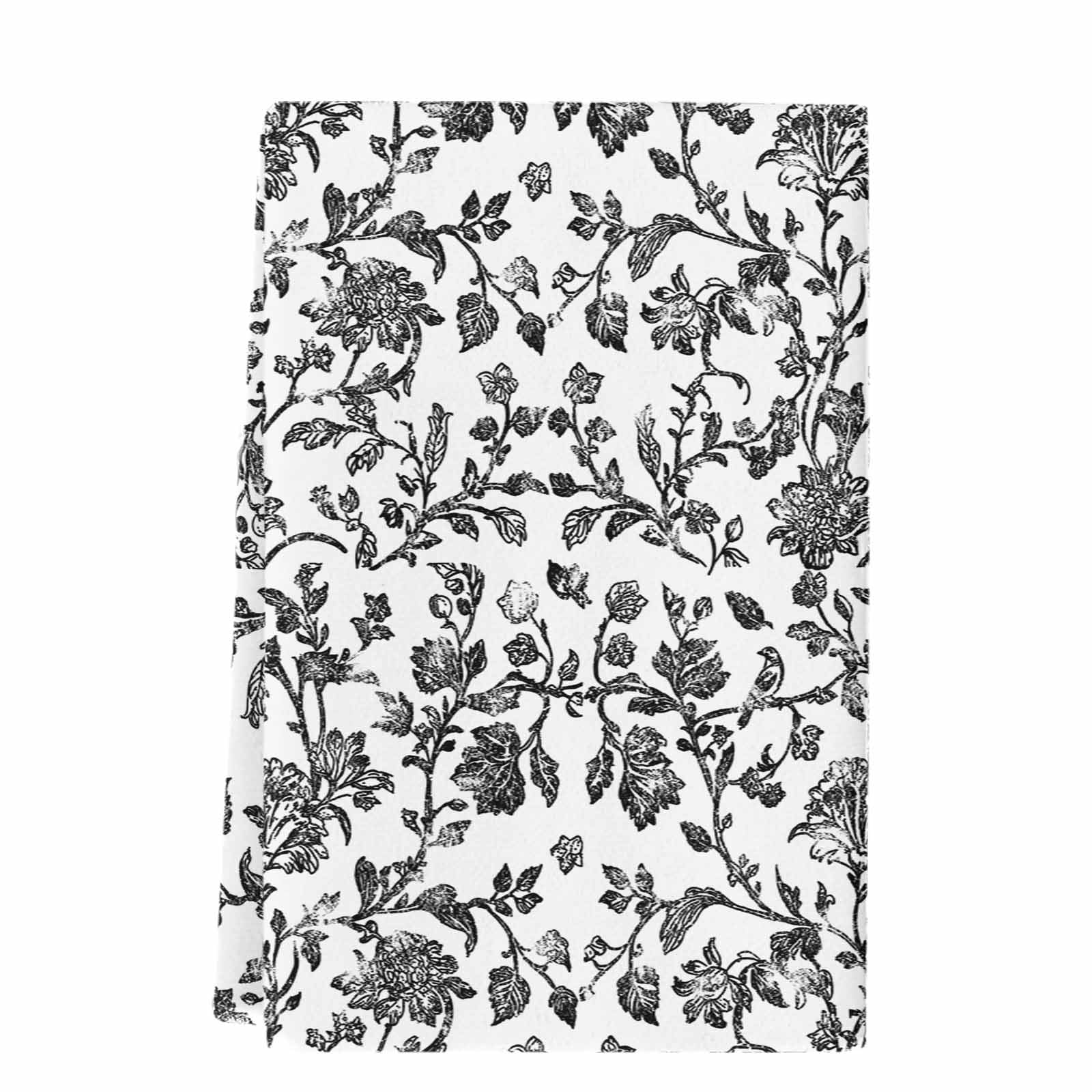 Black Flower Microfiber Kitchen Towel, Vintage Farmhouse Boho Leaf Spring Plant Soft Absorbent Dish Towels, Quick Drying Washable Dishcloths for Kitchen Cleaning, Drying Dishes, 18x28 Inches