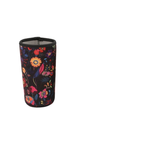 Black Flower Neoprene Beverage Sleeve, Heat Resistant Insulated Drink Cover With Stylish Floral Pattern For Cans Bottles Cold Drinks Hot Beverages Daily Outdoor Use Single Pack*