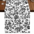 thumbnail image 1 of Black Flower Short Table Runner 36 Inches Long,Vintage Farmhouse Boho Leaf Spring Plant Cotton Linen Table Runners Dresser Scarves,Tabletop Scarf Furniture Cover for Home Dinner Party Decor 13"x36", 1 of 8