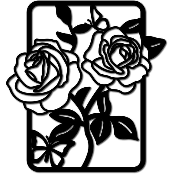Black Flower Wall Art Rose Wall Decor Wood Sign Wooden Laser Cut Basswood Silhouette Decorative Hanging Sculpture Unfinished for Painting Crafts DIY Bedroom Home Wall Door Gift 11.8x11Inch