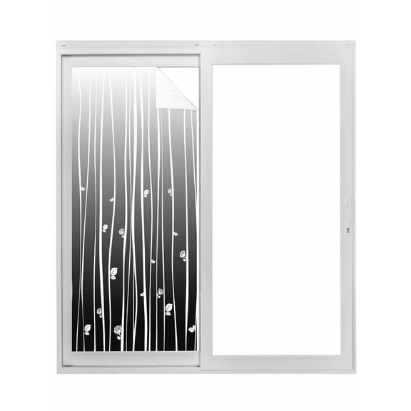 Black Flower Window Privacy Film, Geometric Stripes Gradient Simple Branch Static Cling UV Sun Blocking Tint Film Heat Control Windows Films for Bedroom Bathroom, Window Stickers 29.5"x78.7"