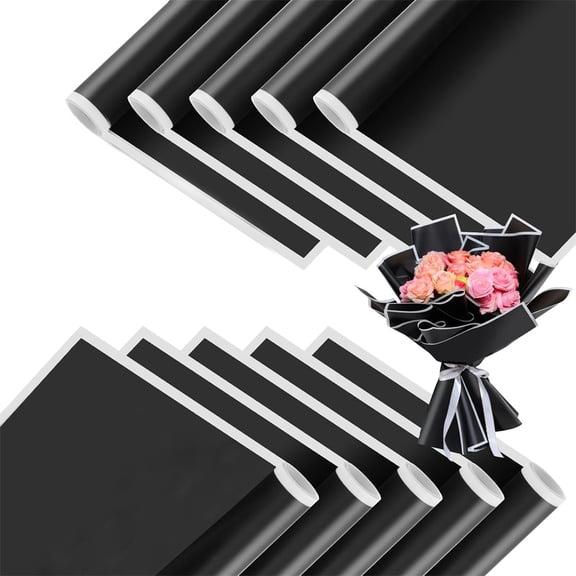 Black Flower Wrapping Paper -10 Sheets, NOGIS Floral Bouquet Wrapping Paper, Matte with White Edges, Perfect for Graduation Christmas Valentine's Day Birthdays Gift Packing
