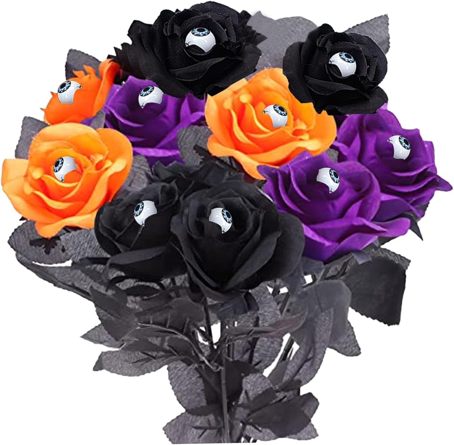Haloween Roses Black Flowers Artificial for Decoration, Halloween Bouquet 10PCS ...