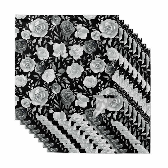 Black Flowers Cloth Napkins, Watercolor Vintage Floral Leaves Country Washable and Reusable Dinner Napkins Set of 8, Table Napkin for Kitchen Party Birthday Wedding Hotel Housewarming 20"x20"
