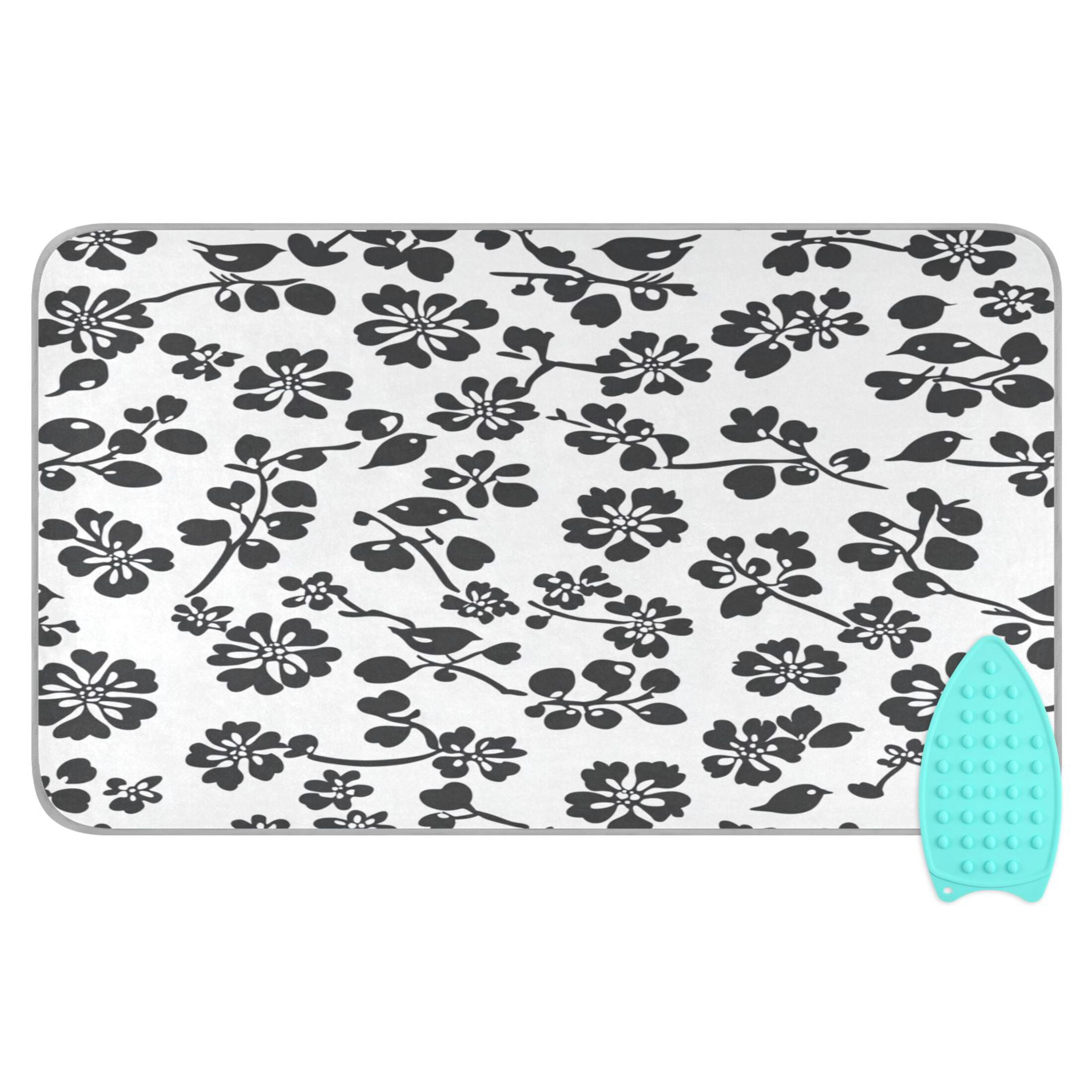 Black Flowers Portable Ironing Mat, Heat-Resistant, Dual-Sided, Foldable for Easy Storage