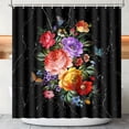 thumbnail image 1 of Black Flowers Shower Curtain, Shower Curtain Colorful Floral, Polyester Fabric Waterproof Shower Curtains for Bathroom Decoration, Modern Shower Curtain Set with 12 Hooks, 72" x 72", 1 of 6