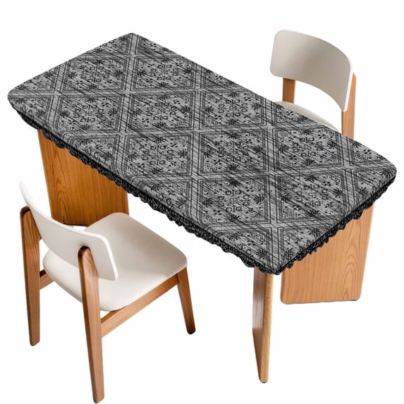 Black Flowers Table Cloths for 5 Foot Rectangle Tables, Spring Floral Farmhouse Retro Art Patio Waterproof Elastic Fitted Tablecloths, Washable Rectangular Table Cover for Camping